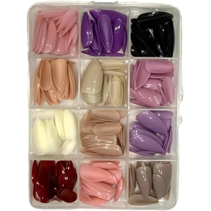 Glossy Press on Nails 12 Colors Full Cover Fake Nails Rectangle Short Oval Fake Nails for Women and Girls (Glitter Color)